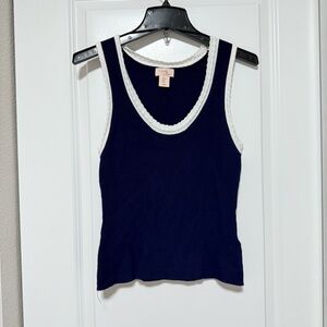 Camila Coelho Tank Top Navy Blue White Trim